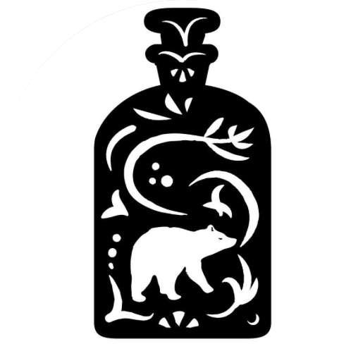 The Curio Spice Co. logo image, an illustration of a black jar with white flourishes and a bear inside.